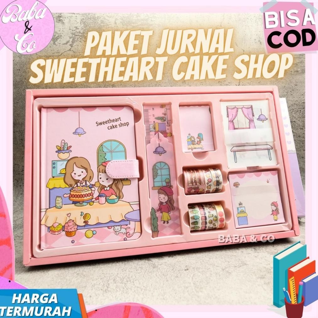 

READY STOCK JURNAL 7 IN 1 SWEETHEART CAKE SHOP JURNAL SWEET HEART (1 NOTEBOOK HARDCOVER , 2 SET WASHI TAPE , 2 SET STICKY NOTES , 1PEMBATAS BUKU ,1 STIKER ANTI AIR ) PAKET JURNAL 1 SET ISI 7 PCS PAKET MURAH BUKU HARIAN ALAT TULIS ESTETIK LETTERING ATK