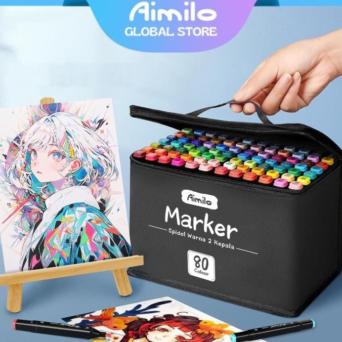

TERMURAH Aimilo Spidol Warna Warni 1 Set Sketch Marker 2 Tip Touch Marker 48/60/80 Warna Siap kirim