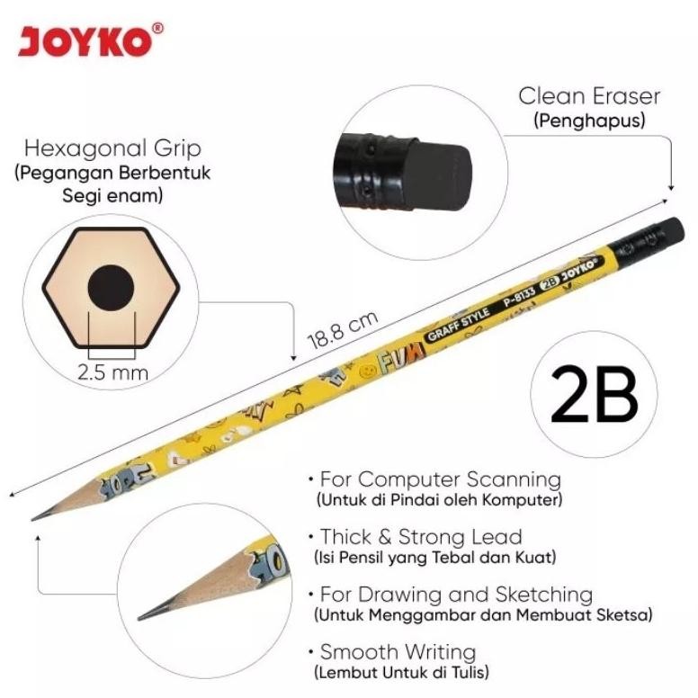 

KEKINIAN (PERLUSIN) PENCIL PENSIL JOYKO P-8133 2B 1 BOX 12 PCS GRAFF STYLE TERLARIS