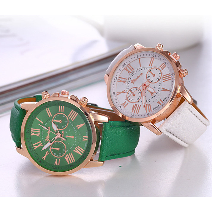In Stock Promotion Women's Watch Geneva geneva Fake Three-Eye Strap Fashion Women's Roman Numerals W