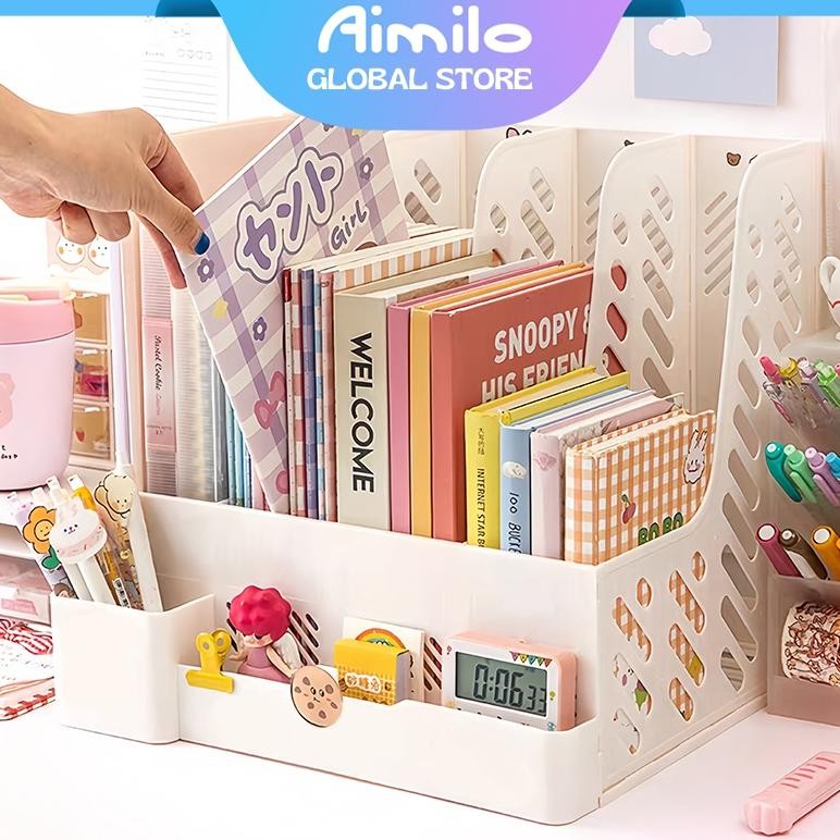 

Aimilo Rak Buku Minimalis Aesthetic Tempat Buku Desktop Organizer File Serbaguna Box File Rak Buku Sekat