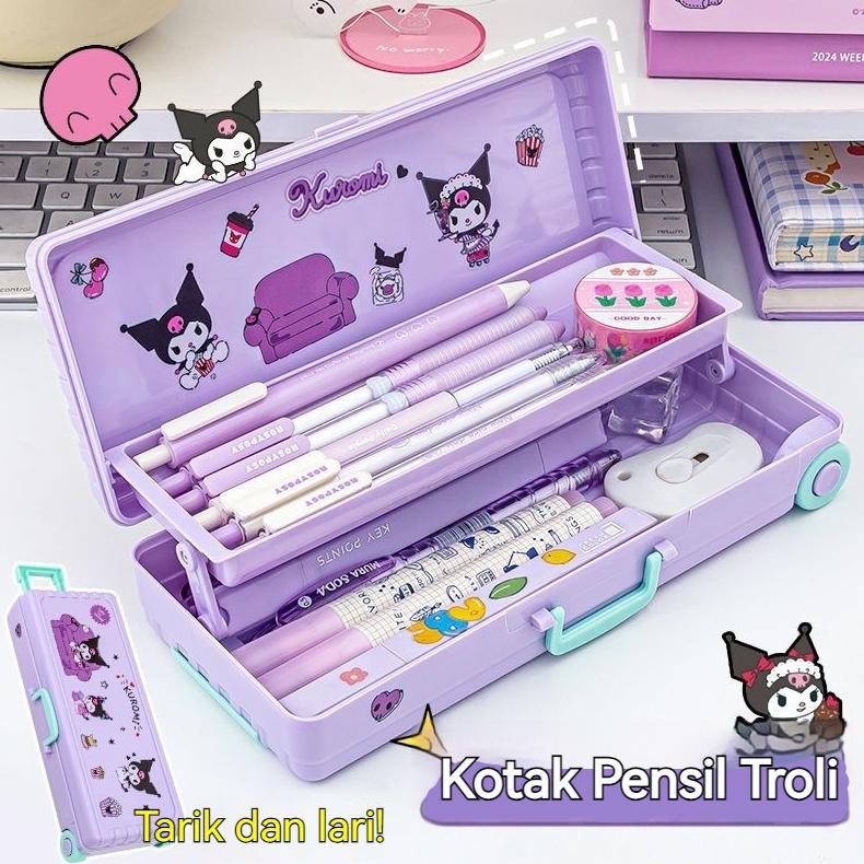

New CodKotak Alat Tulis Berbentuk Kotak Troli Lucu Dengan Stiker Sanrio Lapisan Ganda Kotak Pensil Plastik Kapasitas Besar Hadiah Alat Tulis Siswa