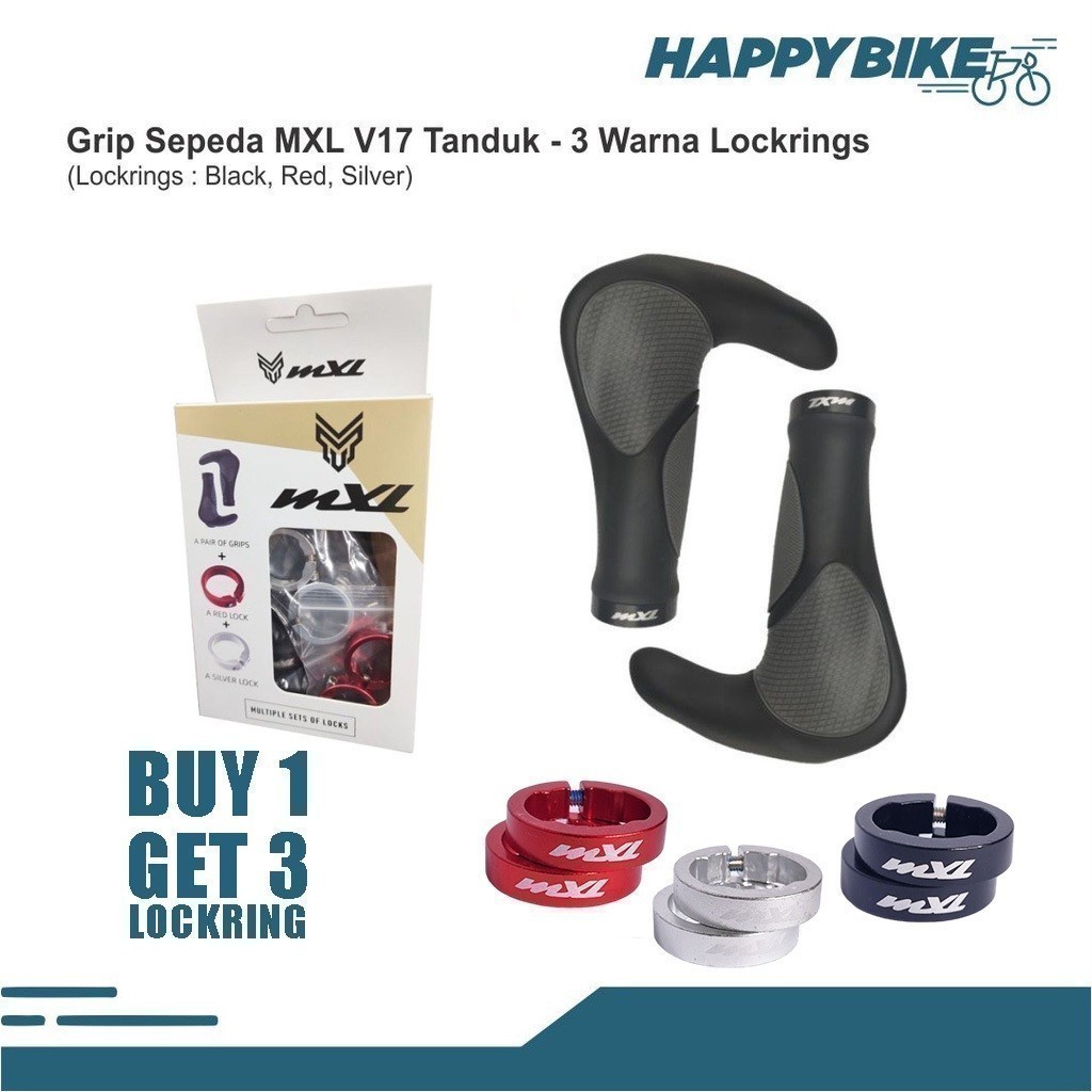 MXL Grip Sepeda MXL V17 Tanduk with 3 Lock Rings Pegangan Sepeda Bahan Karet Anti Slip