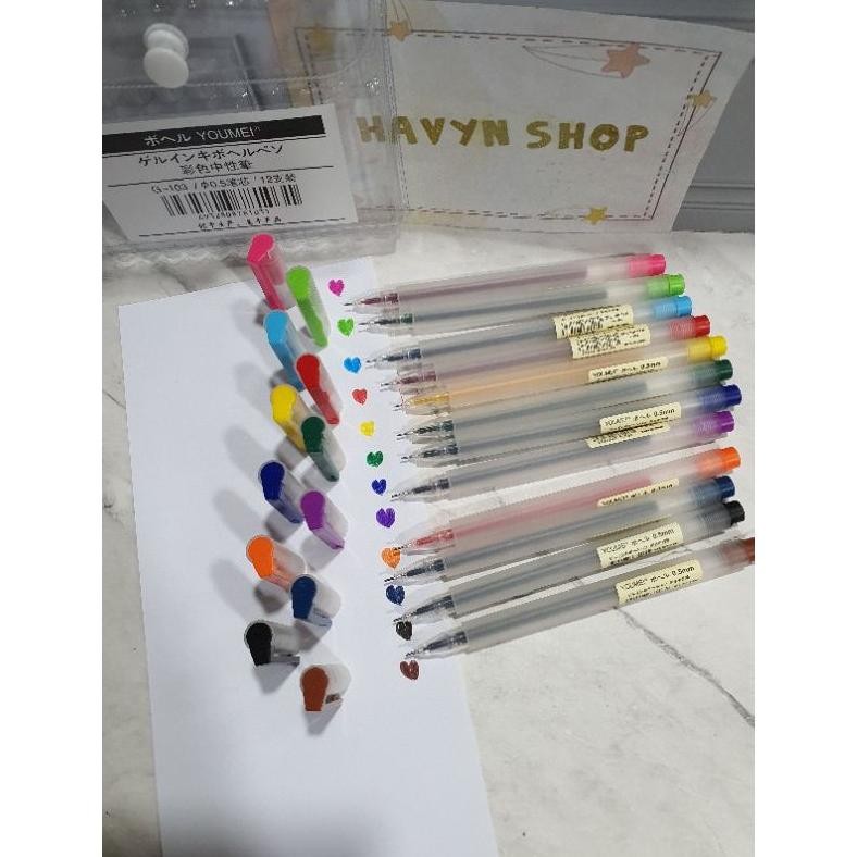 

Premium (12Pc) Pen Gel Warna Warni Youmei/Gel Pen Warna Warni