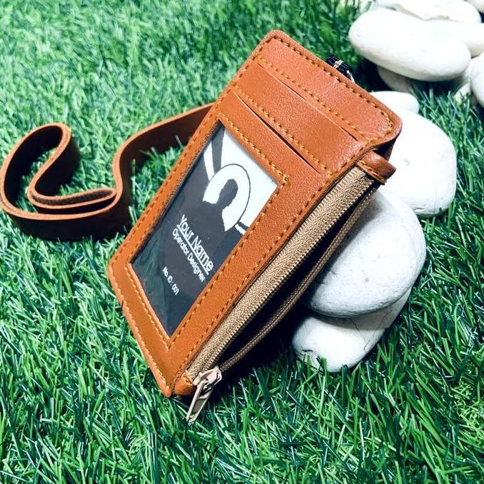

BRG BARU Lanyard Kulit ID Card Holder Magnet Name Tag Kulit FRONT COKLAT