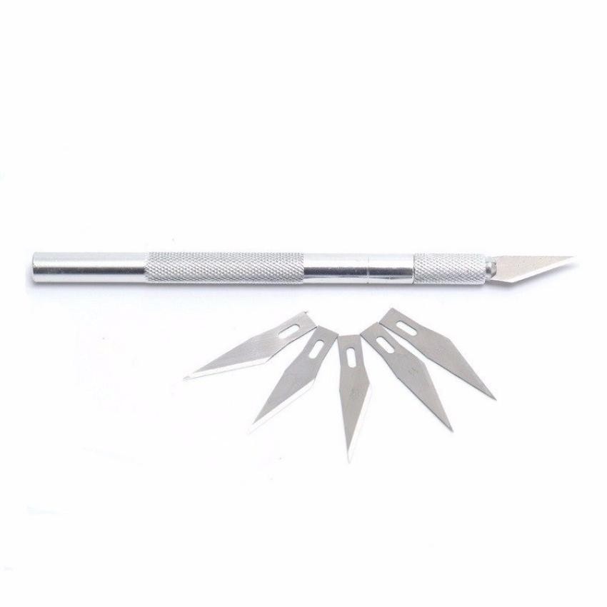 

Set Alat Pisau Ukir Seni Kerajinan Tangan Metal Handle Hobby Craft Knife With 5 Pcs Blade
