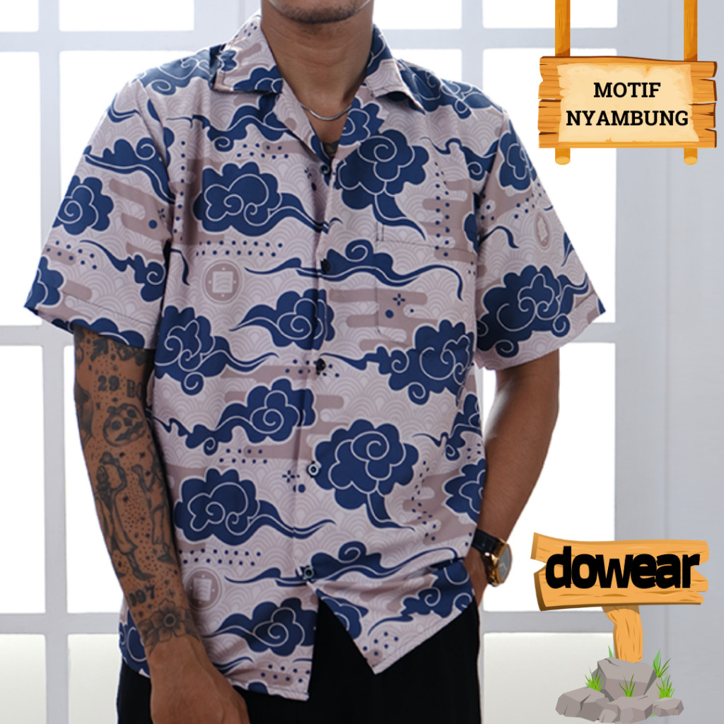 Dowear Baju Setelan Kemeja Laki Laki Motif Batik Pria Lengan Pendek Kondangan Modern BATIK ORIENTAL