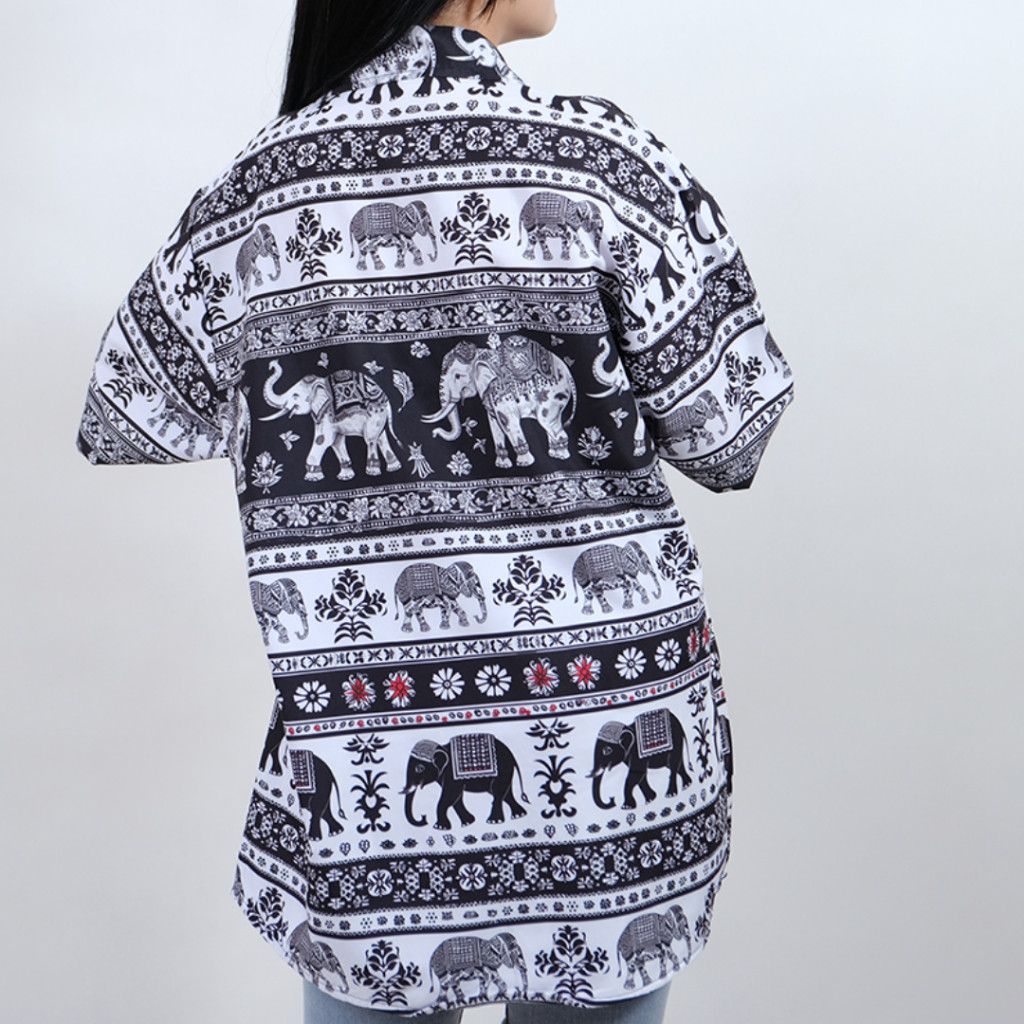 GOKS Baju Kemeja Kekinian Hem Motif Pria Wanita Trend Distro Jumbo Motif Terbaru GAJAH THAILAND 905