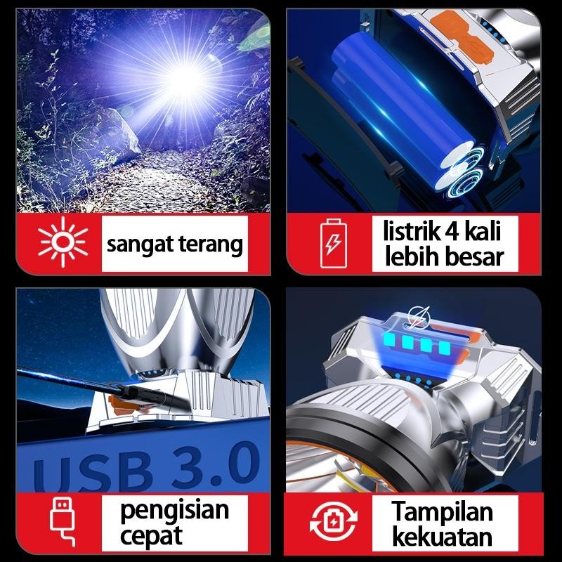 Terang 10X Dari Senter Biasa Yingxin Lampu Kepala Sensor Gerakan Baterai Lithium Super Besar Pengisi