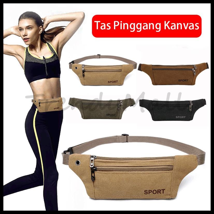 TAS PINGGANG WAISTBAG SPORT BAHAN KANVAS / TAS SELEMPANG SLING BAG PRIA WANITA MINI / WAISTBAG DENGA