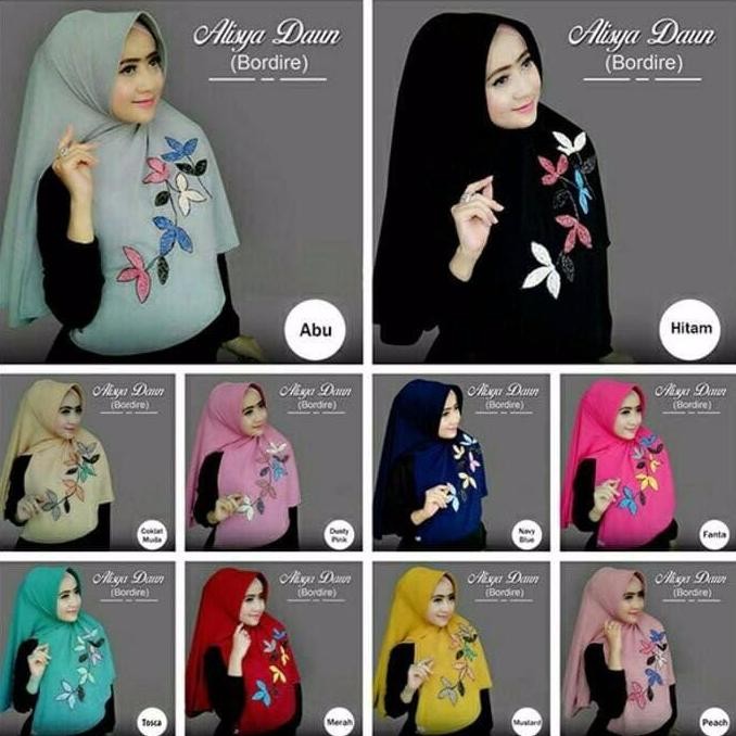 Spesial 2025  Hijab Instan Khimar Jilbab Kerudung Khimar Instan Alisya Daun Bordir