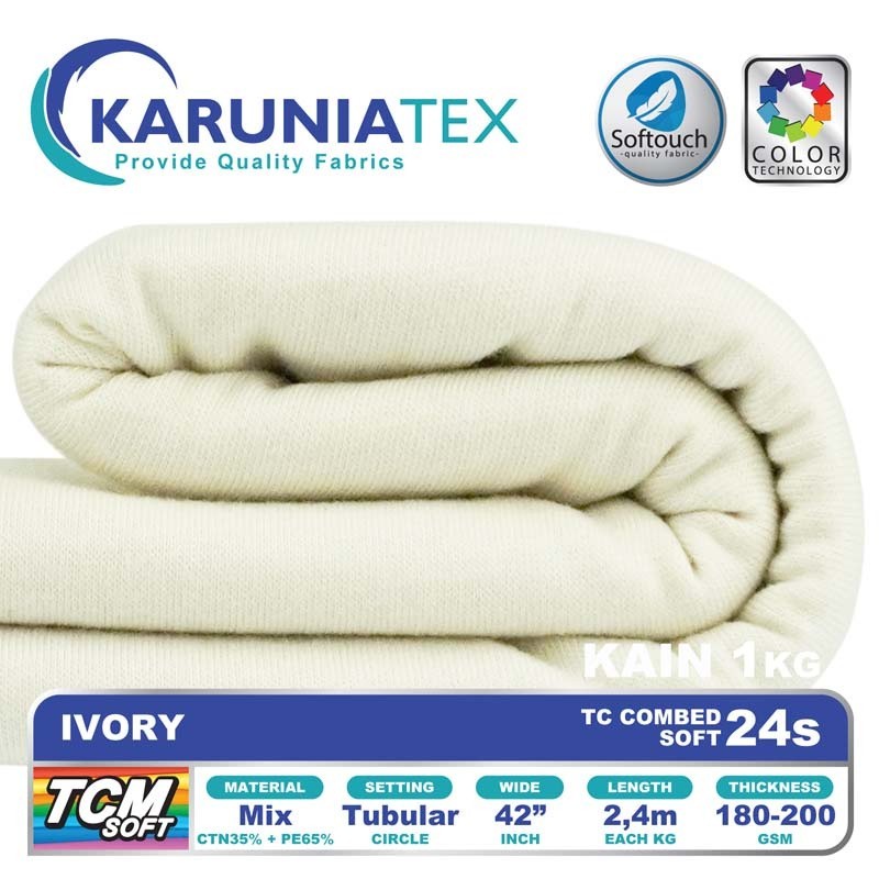 Kain Kaos TC Combet 24s Kiloan | Ivory | Karunia Textile
