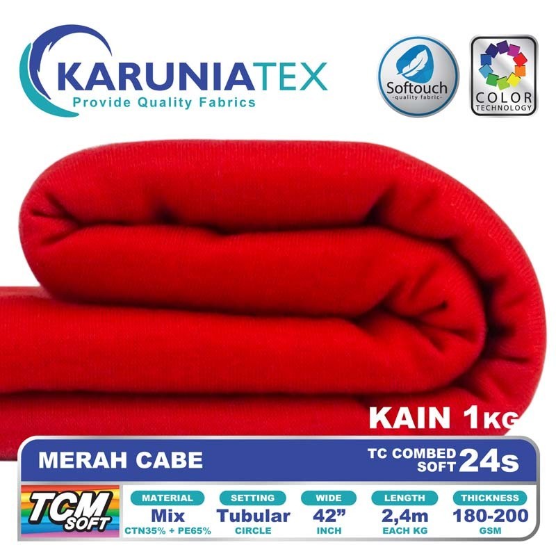 Kain Kaos TC Combet 24s Kiloan | Merah Cabe | Karunia Textile