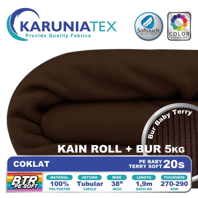 Kain Baby Terry PE Soft 20S Roll + Bur 5KG | Coklat | Karunia Textile