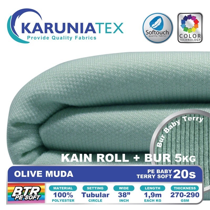 Kain Baby Terry PE Soft 20S Roll + Bur 5KG | Olive Muda | Karunia Textile