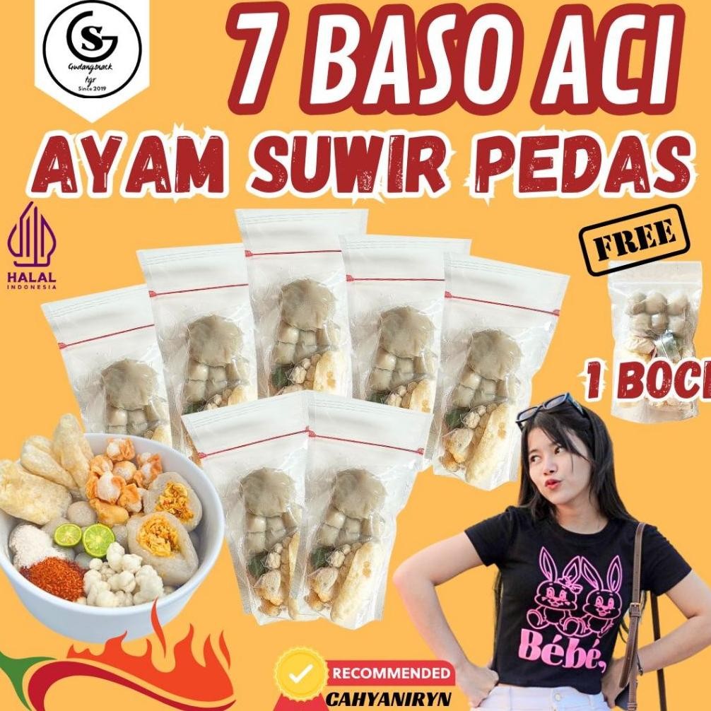 TERMURAH [CAHYANIRYN EXCLUSIVE] PAKET 7 BUNGKUS BASO ACI AYAM SUWIR PEDAS PAKET HEMAT HOTPOT INSTAN 