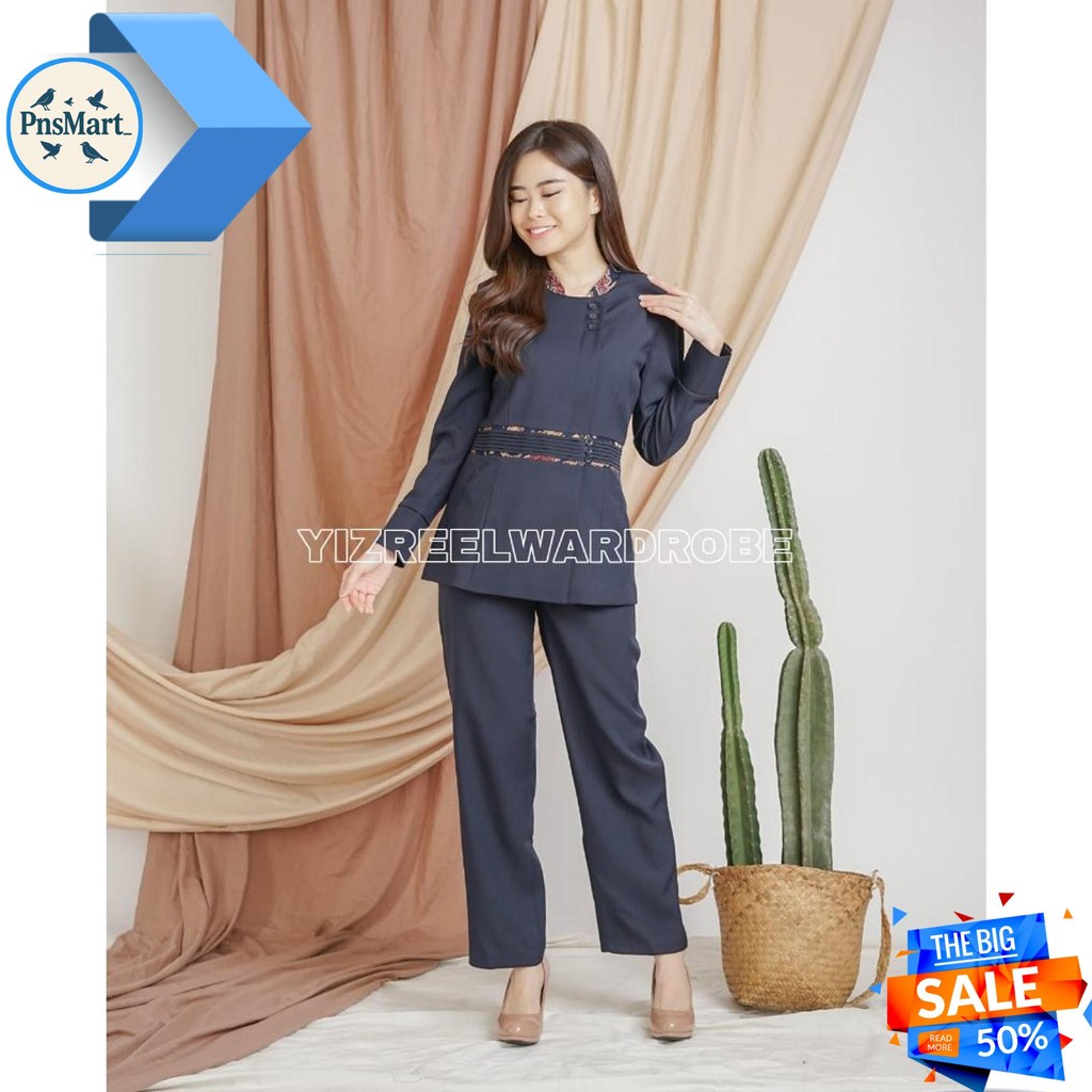 BLAZER WANITA / SERAGAM PNS ASN / BAJU PNS WANITA MOTIF BATIK / BAJU GURU WANITA - 7007 BIRU DONGKER