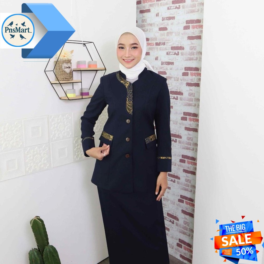 BLAZER ASN SERAGAM ASN PEMDA BAJU DINAS SETELAN JAS PDH WANITA - 7011 BIRU DONGKER