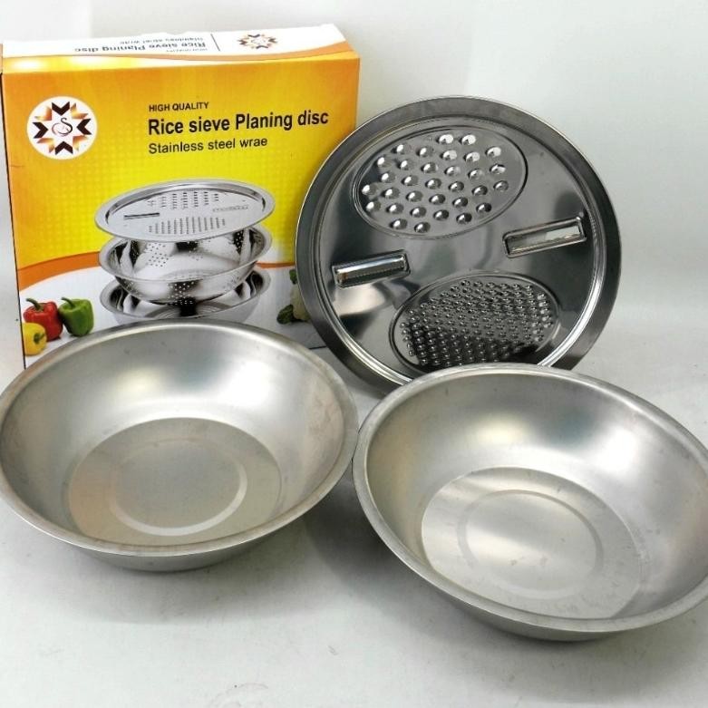 NEW Parutan Stainless 3 in 1 Parutan Baskom Stainless 26cm ALAT PEMOTONG KRIPIK SINGKONG KENTANG WOR