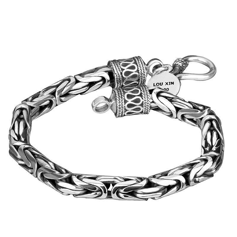 999Gelang Pria Perak Murni Marcasite#Gelang Perak Sterling Berpola Keselamatan#Pasangan Retro