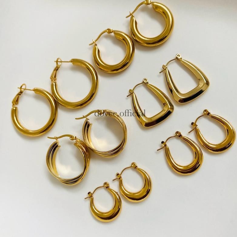 NEW TITANIUM Basic Hoop Earring | anting jepit besar big bold giwang stud polos croissant cantik gol