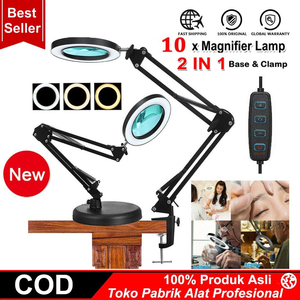 Lipat Profesional 10X Kaca Pembesar Lampu Meja Kaca Pembesar Lampu Led Lampu Baca Dengan Tiga Mode P
