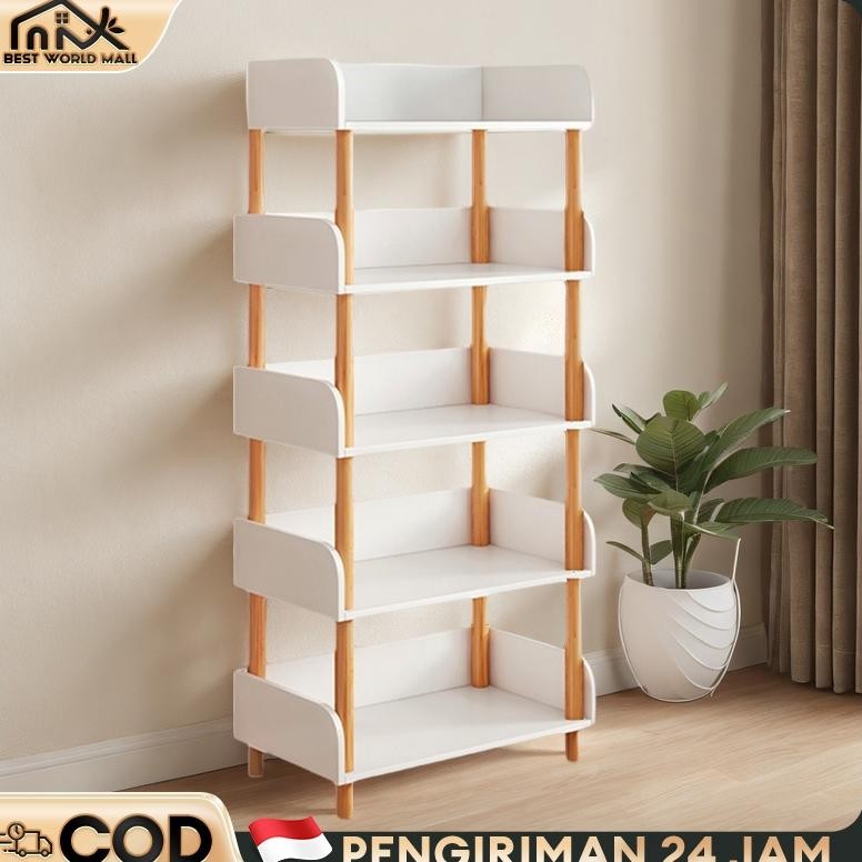 Rak Buku Minimalis 6 Tingkat Rak Makanan Ringan Lemari Buku Kayu Rak Buku Minimalis Kayu