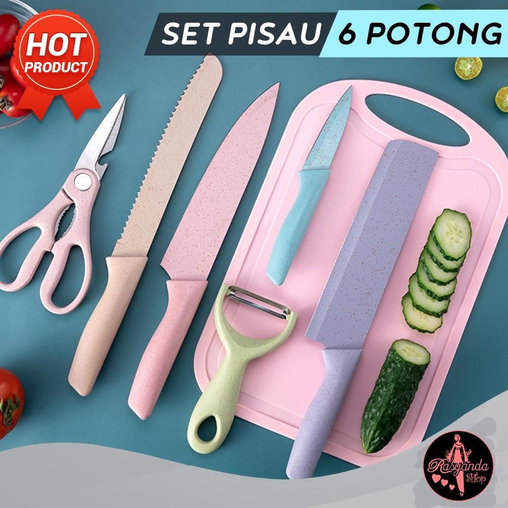 Premium Terbaik Pisau Set Dapur Stainless Dilapis Anti Lengket 1 Set Isi 6