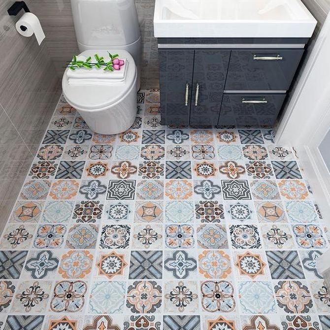 Lantai PVC Stiker Perekat Diri Stiker Lantai Kamar Mandi Toilet Tahan
