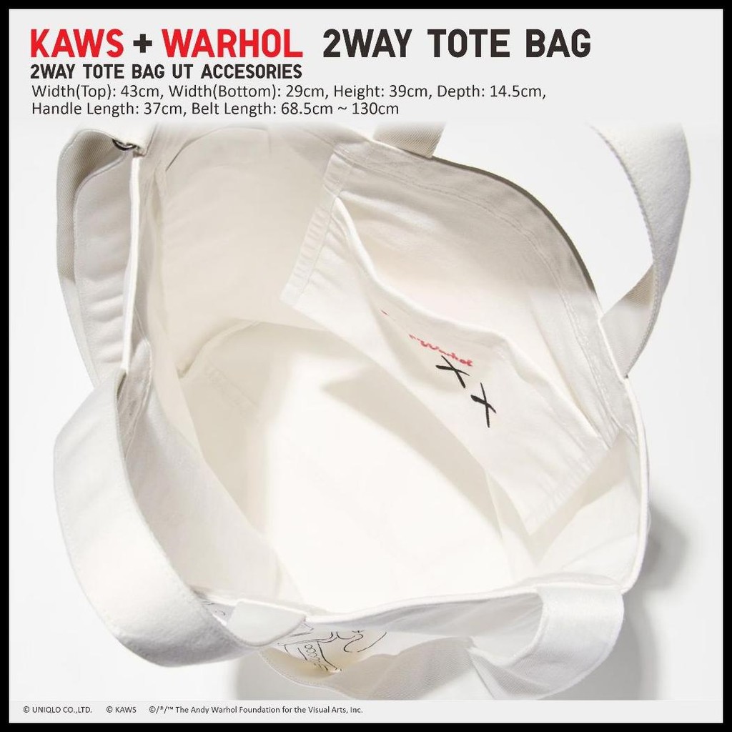 KAWS WARHOL UT 2WAY TOTE BAG UNIQLO KAWS + ANDY WARHOL TAS SELEMPANG KATUN TOTE KAWS
