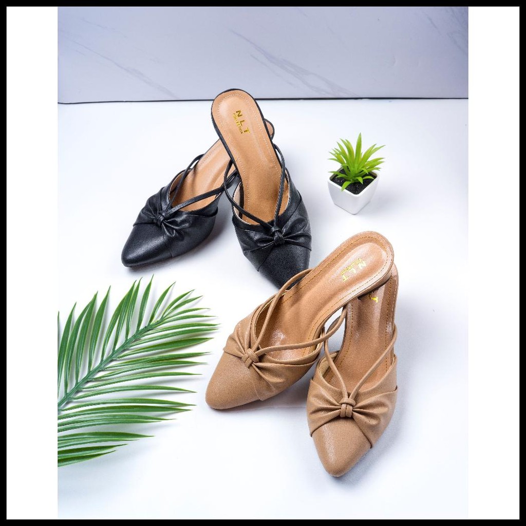 ALICE - HIGH HEELS WANITA PREMIUM 5CM HITAM MOCCA