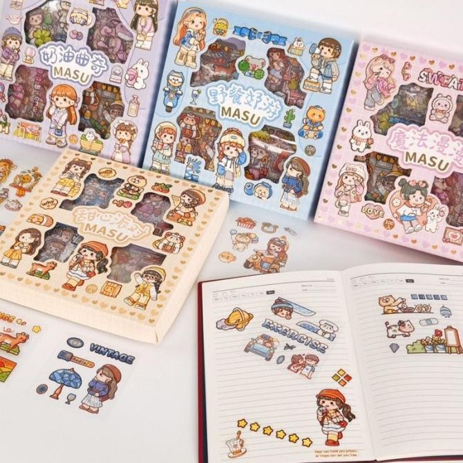 

new !!! STICKER SET MASU ISI 100 waterproof pvc bottle senmu anti air girl box murah