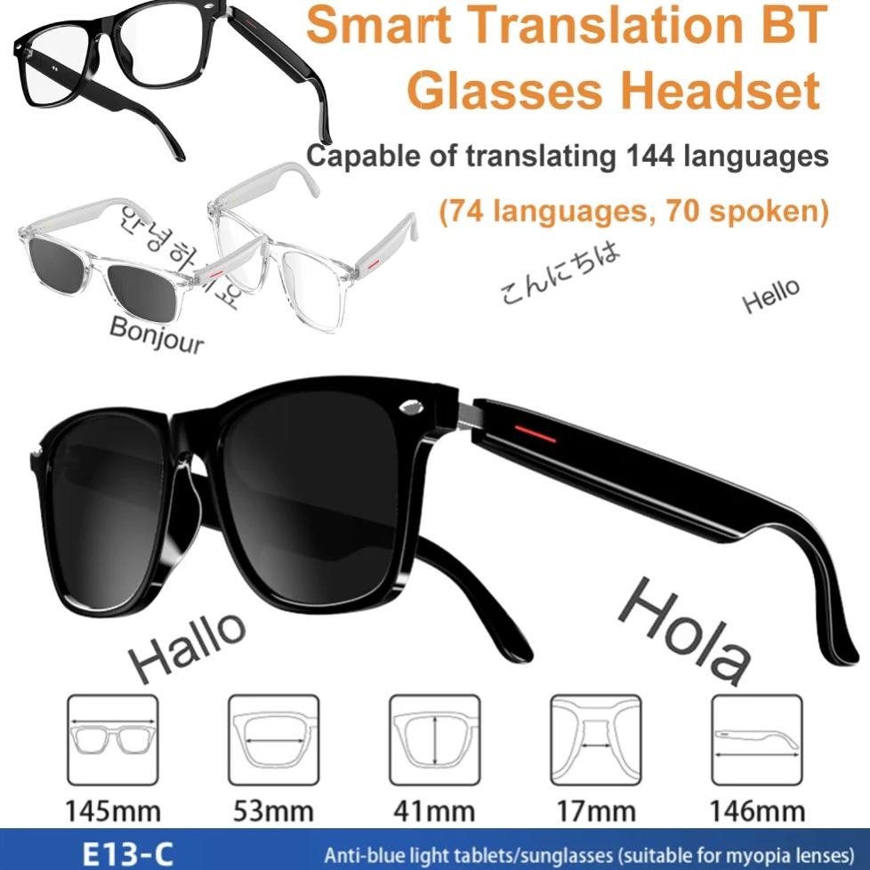 

E13 Smart Touch Translation Glasses Wireless Bluetooth Translation Headset UV Protective Polarised Lenses Video Call Translation