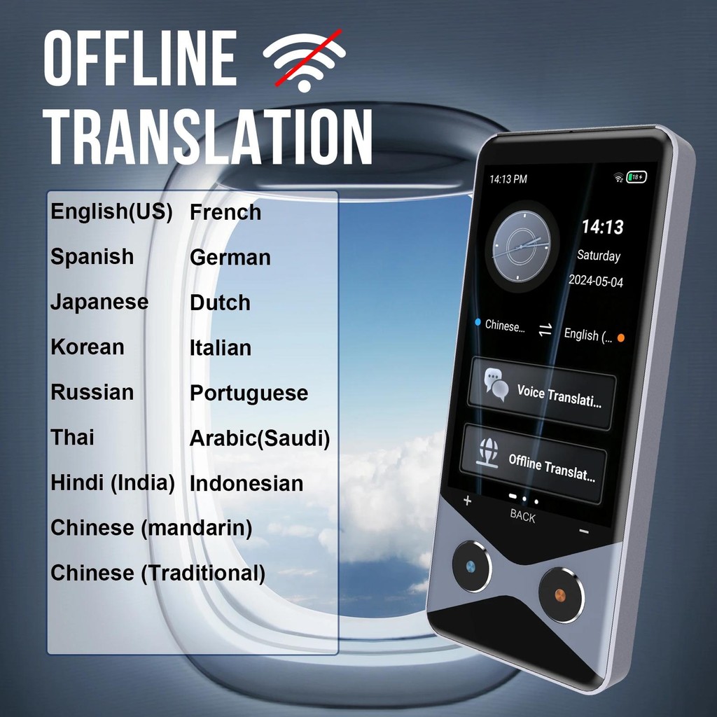 

Type-C 3.7" 4G/WIFI/Hotspot Translator Qualcomm Processor Support 137 Languages 1G RAM 16G ROM Standard 5-megapixel HD Camera