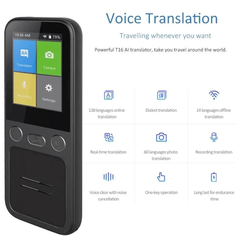 

T16 Translation Machine Portable Instant Intelligent Voice Recording 138 Language Real Time Smart Offline Translation