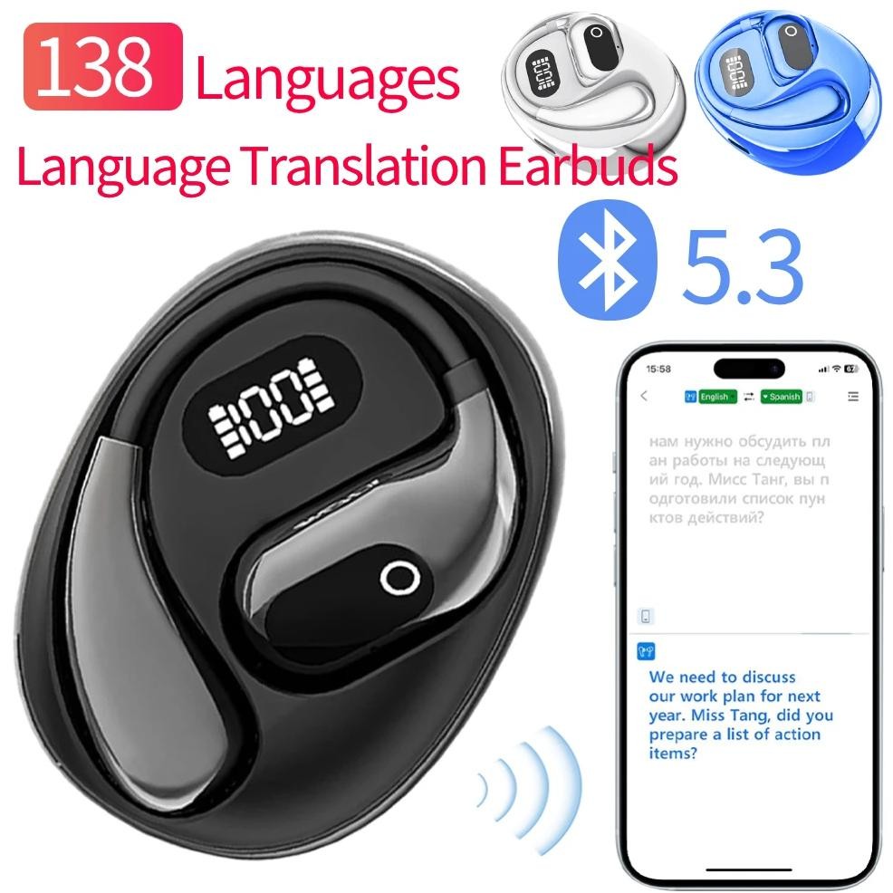 

AI Translator Earbuds 138 Languages Bluetooth 5.3 Real-time Two-Way Earbuds Translation Ear Hanging Earphone for Travel Business