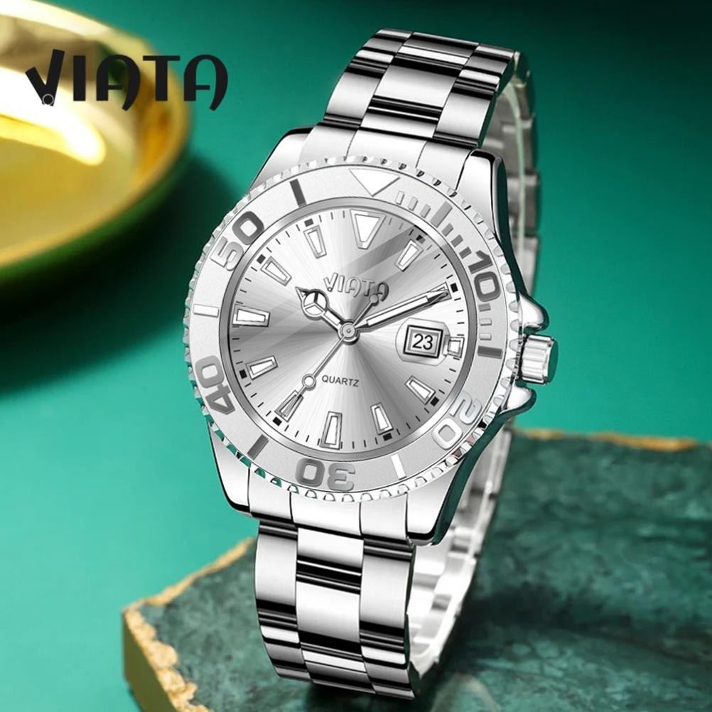Viata Jam Tangan Pria Wanita Couple Pasangan 100% Original Rantai Analog Stainless Ca116-3 & Bk338-8