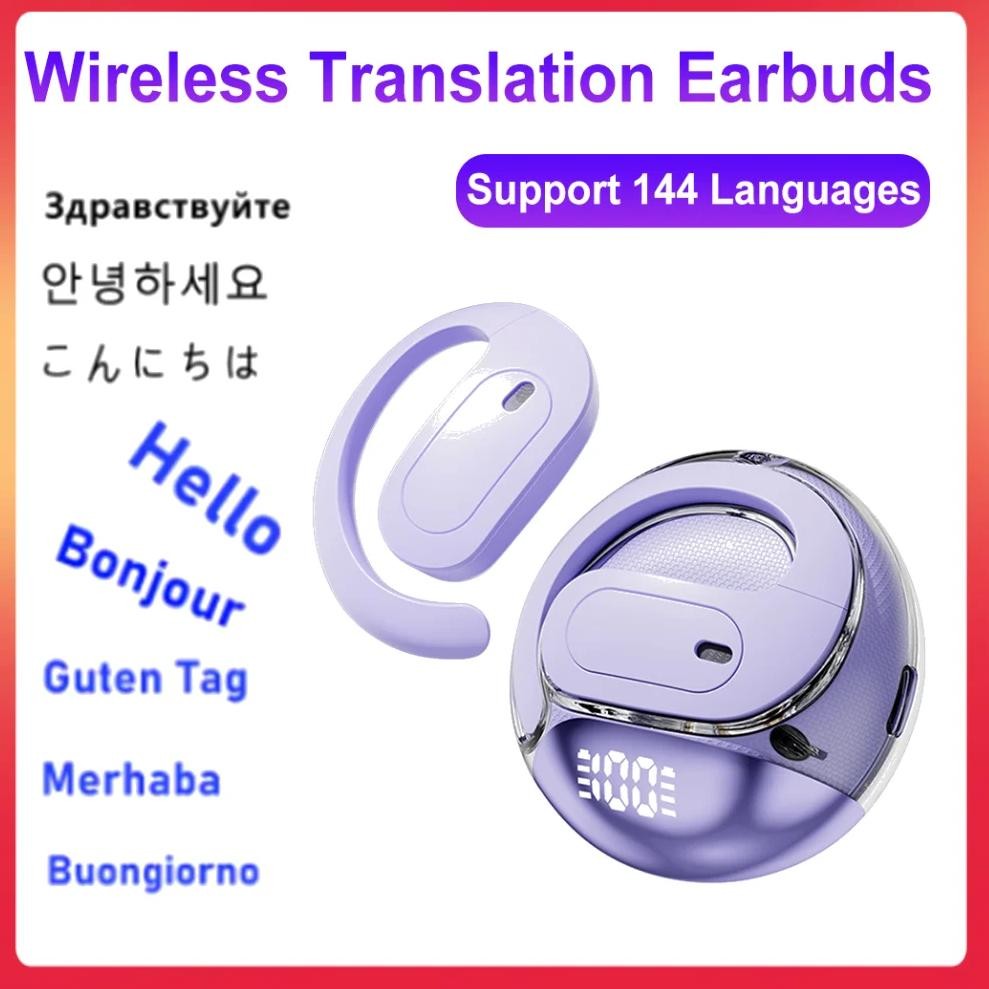 

Wireless Bluetooth Translator Headphones 144 Languages Real-Time Translation Earphones HD Sound Waterproof Ear Hook for Travel
