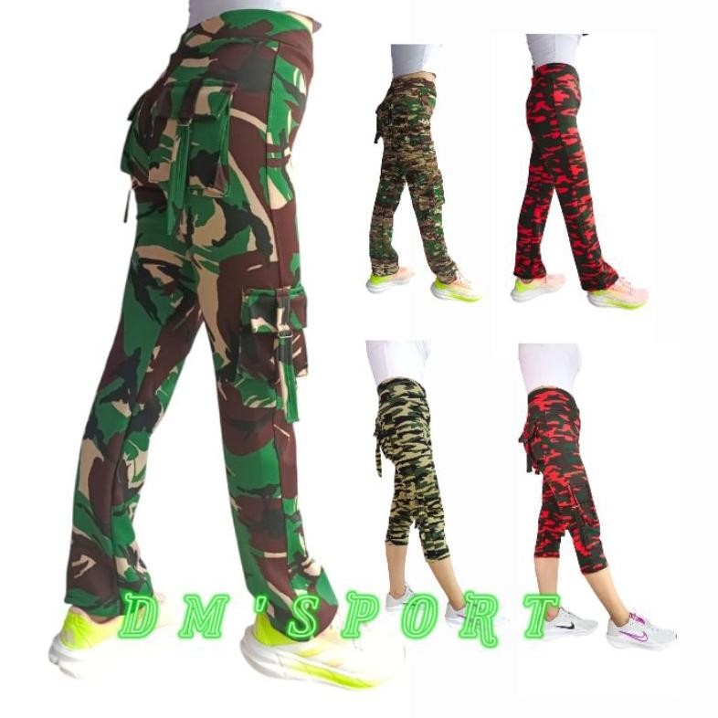 Produk Terbaru Dm'Sport Celana Senam Loreng Olahraga Wanita Pdl Cargo Kantong Banyak Celana Panjang 