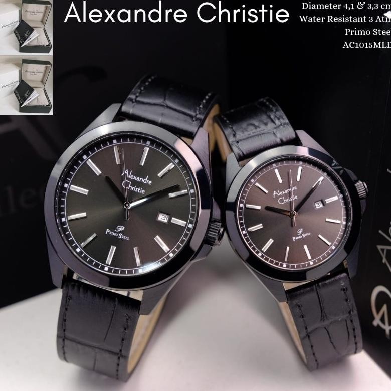 Alexandre Christie Original Jam Tangan Pria Couple Ac101 Full Black Tali Kulit Alexander 100% Ori Mu