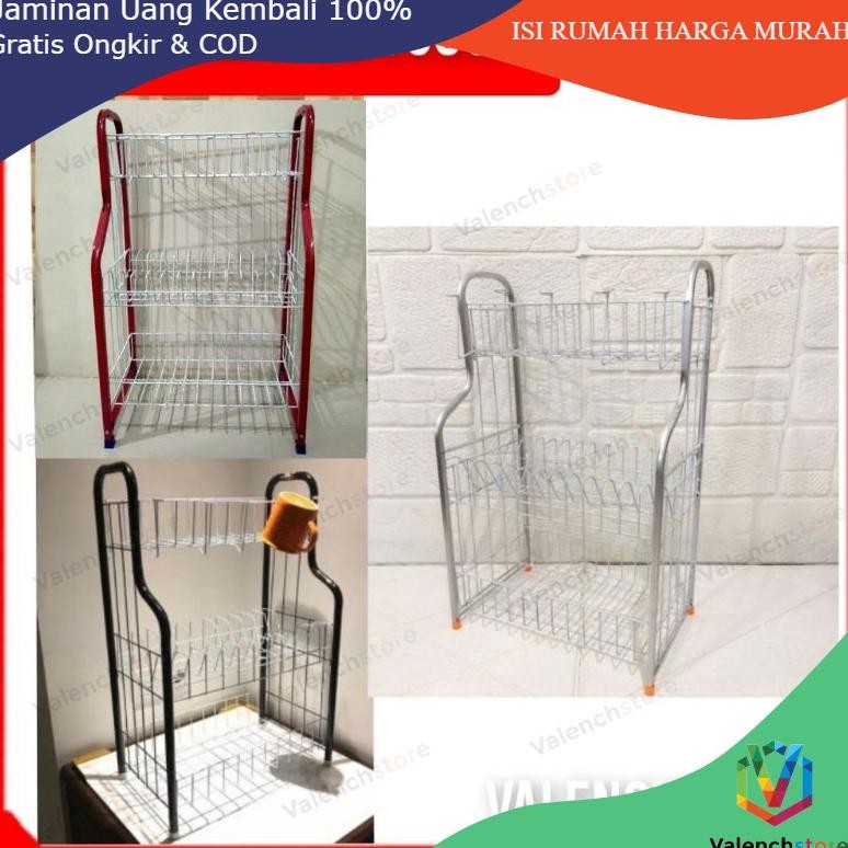 RAK PIRING 3 SUSUN DENGAN GELAS RPL 03 LENGKUNG /RAK DAPUR / RAK GELAS/ RAK PIRING ALUMUNIUM 3 SUSUN