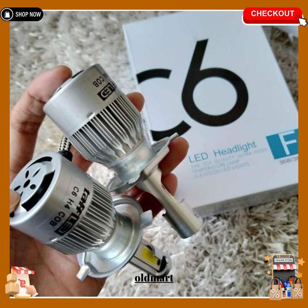 (2 Pcs) Lampu Mobil Led C6 H4 36W Terang Hemat Enegri Tahan Lama Dengan Kipas / Headlamp / Grandmax 