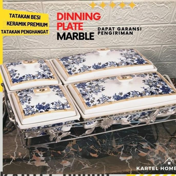 NEW HOME Wadah Saji Makanan Prasmanan Keramik Kotak Motif King Isi Set 4