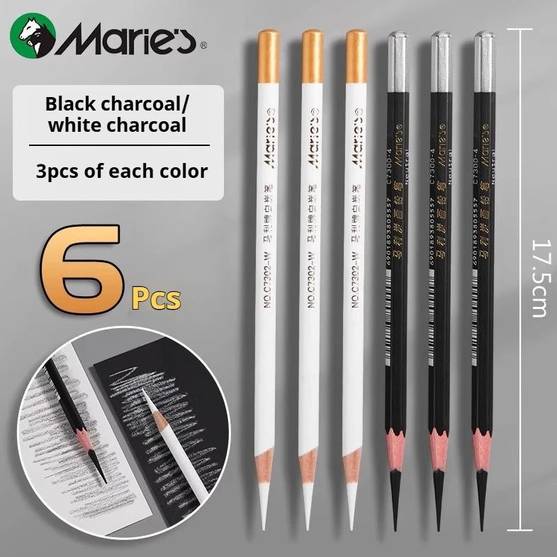 

White Charcoal Pencil Set 3/6/12Pcs Sketch Highlight Pencils For Drawing Sketching Shading Blending Beginners Artists Supplies