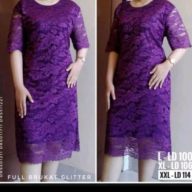 Promo / Terlaris 3XL XXL XL L Lilac Purple Dress Man7 Brokat Ungu Brocade Gliter Terbaik