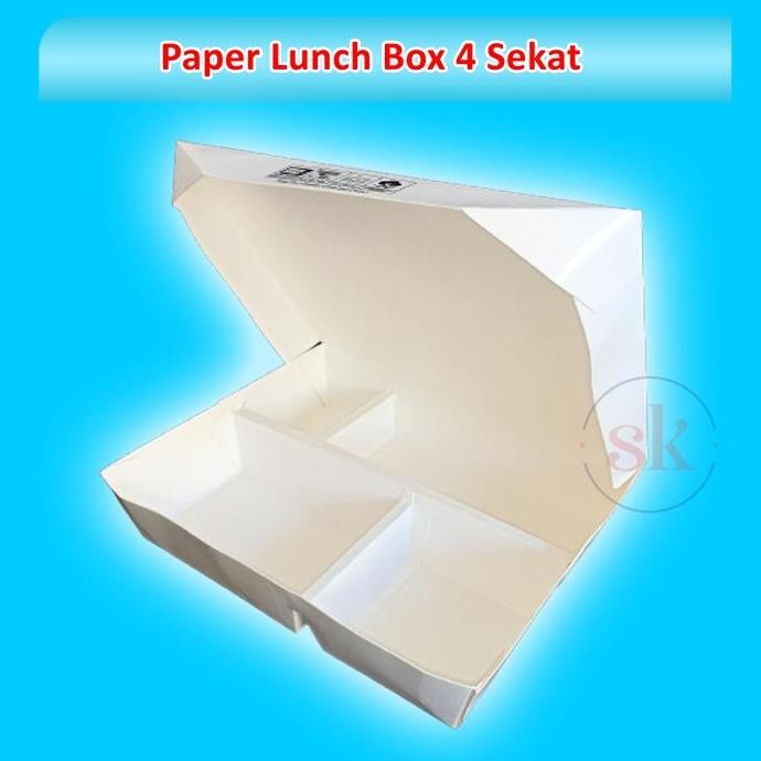 TERMURAH - (50pcs) PAPER LUNCH BOX 4 SEKAT /PAPER BOX ANTI BOCOR 4 SEKAT