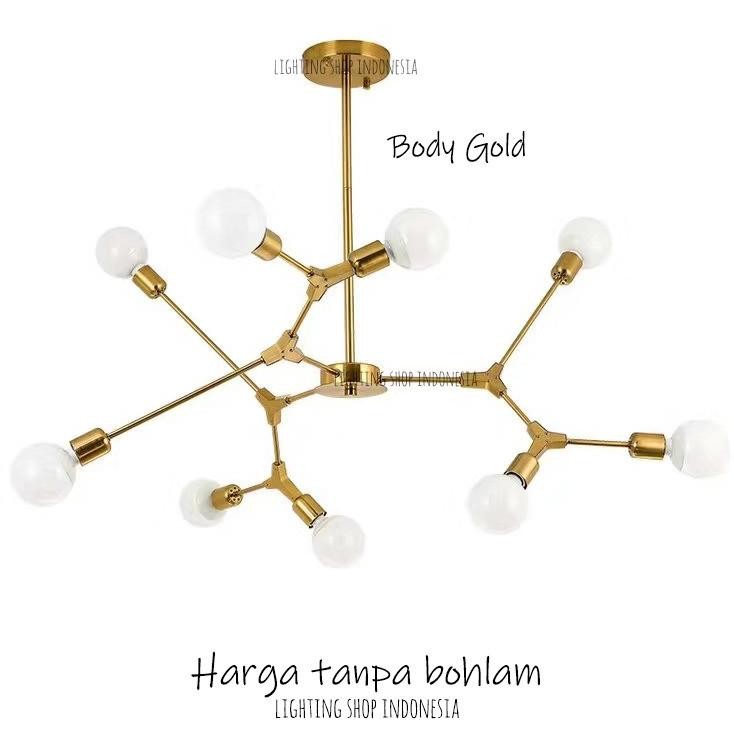 Lampu gantung gold hitam flexible 9 lampu meja makan ruang tamu