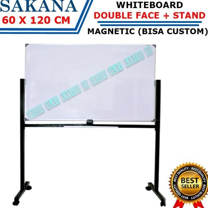 

Whiteboard SAKANA 60 x 120 Double Face + Kaki / White Board 60x120 Stand / Papan Tulis Kualitas Original
