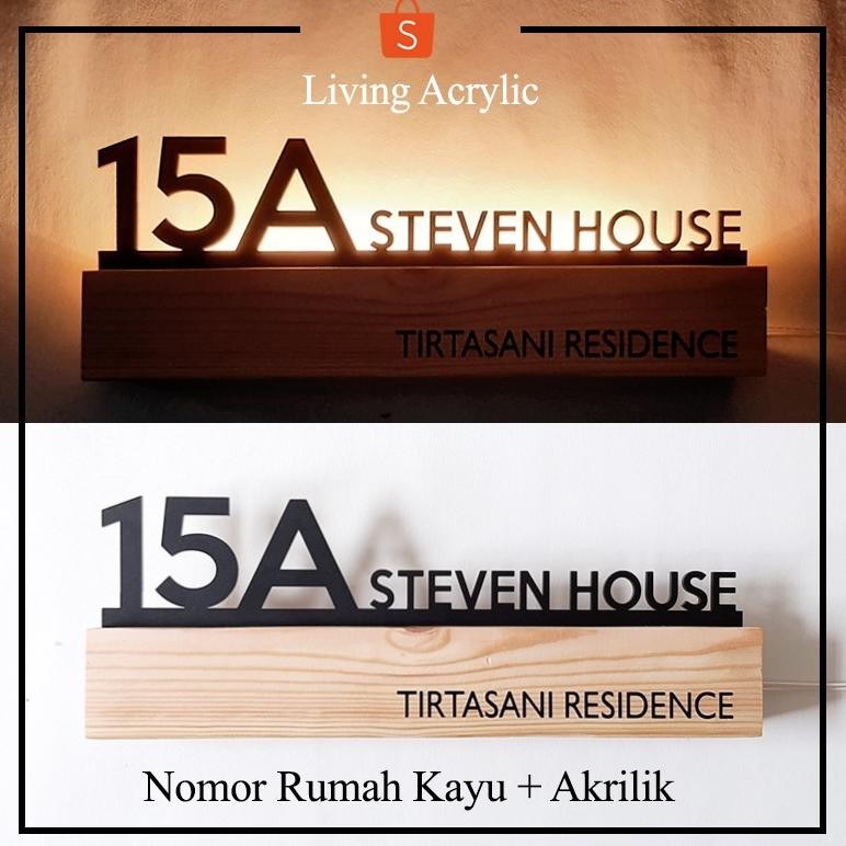 NEW!!! Papan Nomor Rumah Kayu Dan Akrilik LED Nomer Rumah Kayu Pinus Nyala