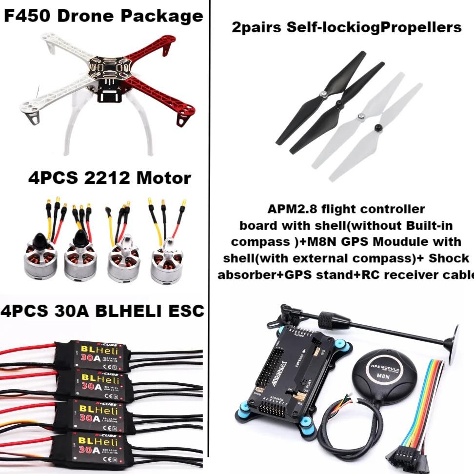 F450 Drone Kit With 450 Frame For Apm2.8+M8N Gps+ Shock Absorber +Gps Stand  With Landing Gear